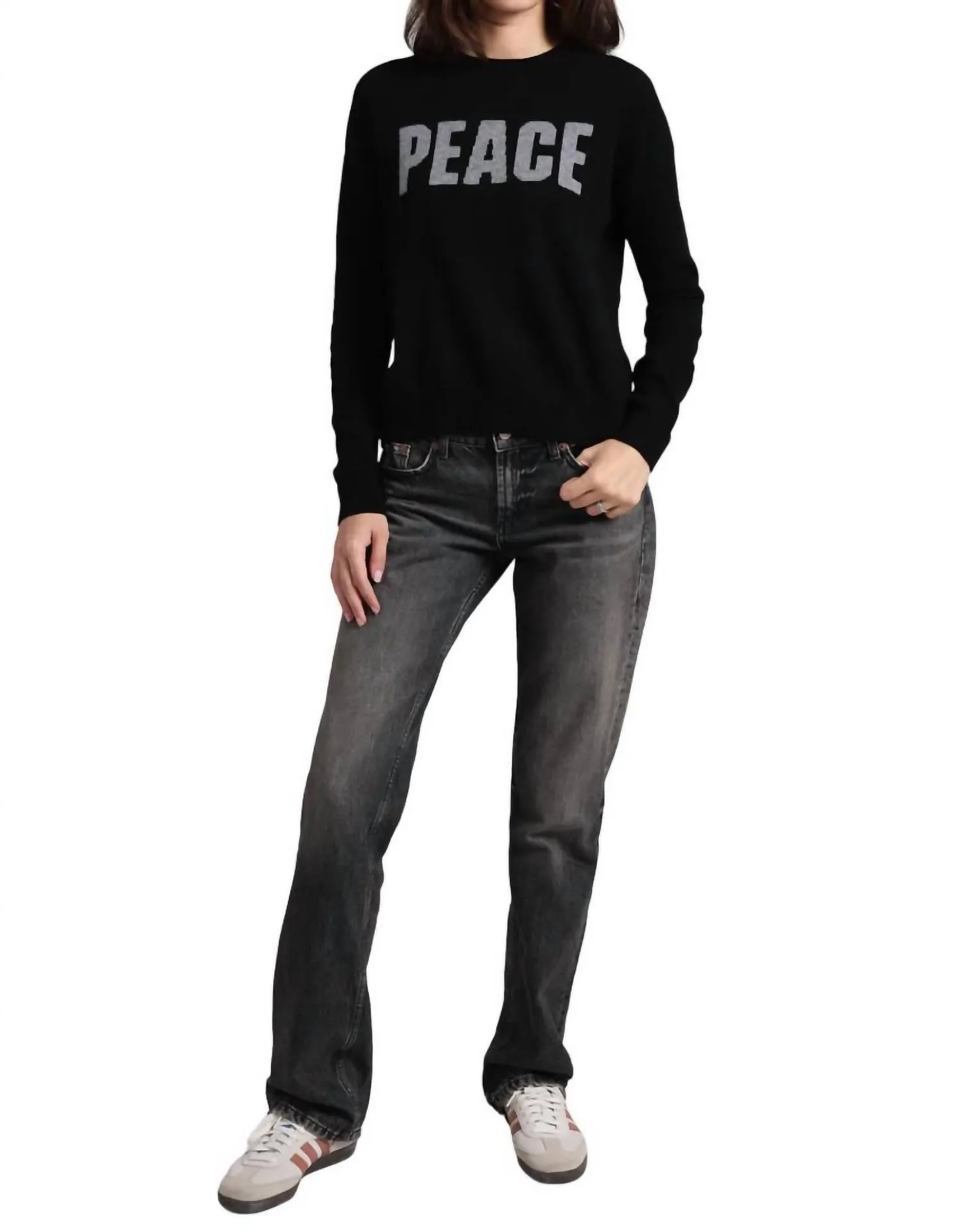 Peace Cashmere Sweater In Black/grey Shadow
