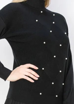 Pearl Accent Black Knit Sweater
