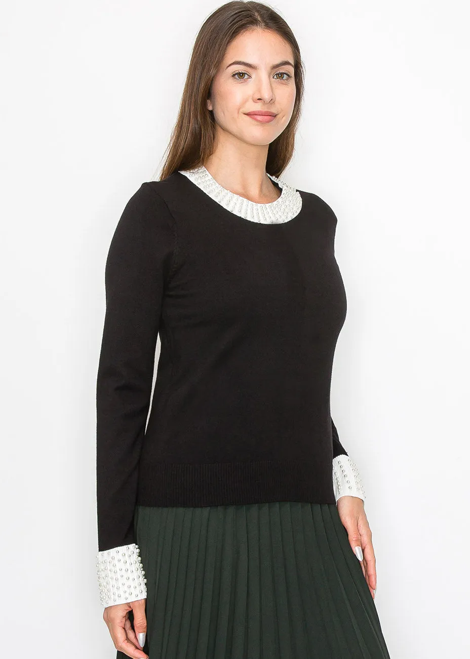Pearl Accent Knit Sweater