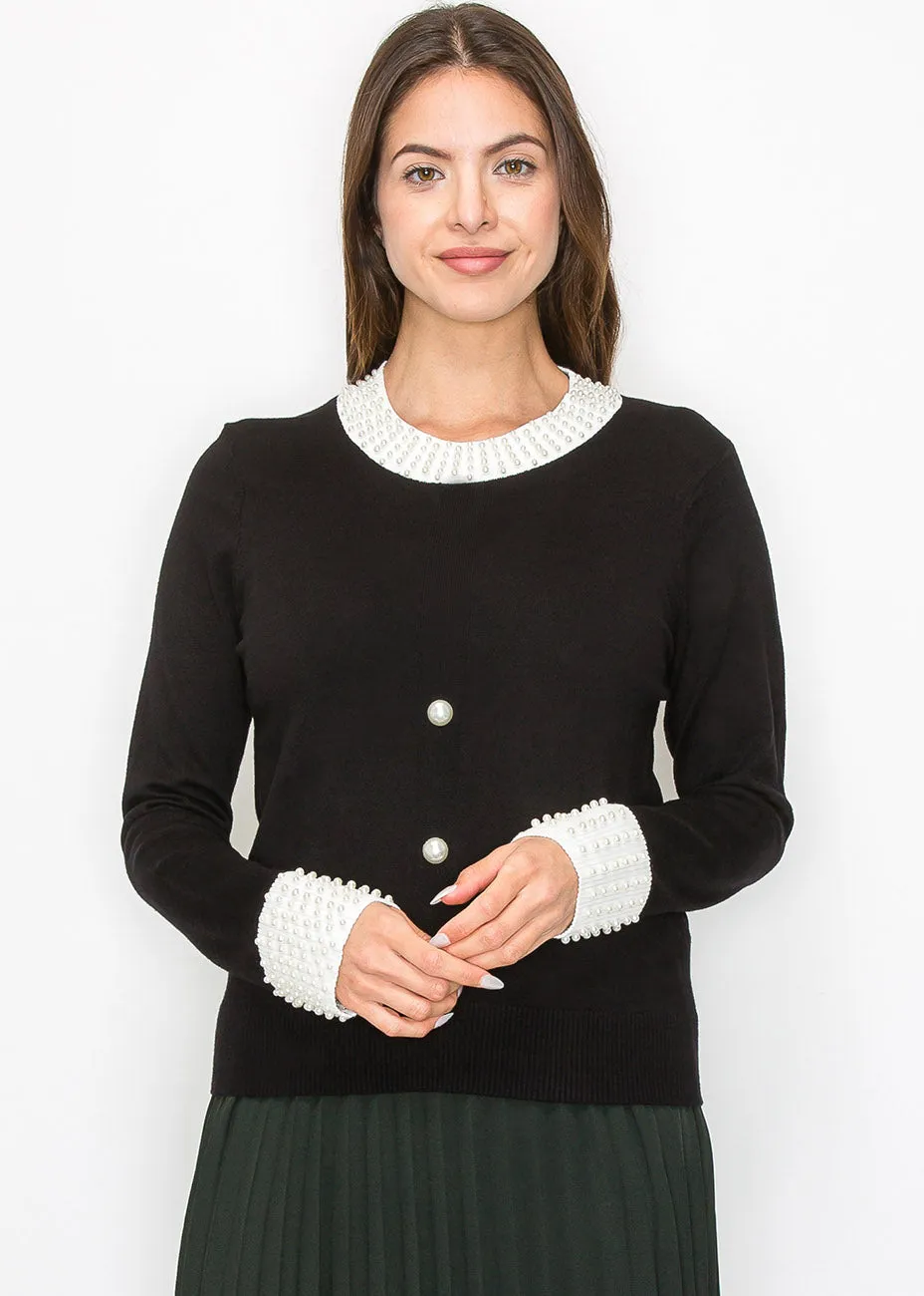 Pearl Accent Knit Sweater