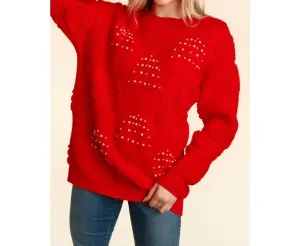 Pearl Holiday Tree Oversized Sweater In Red