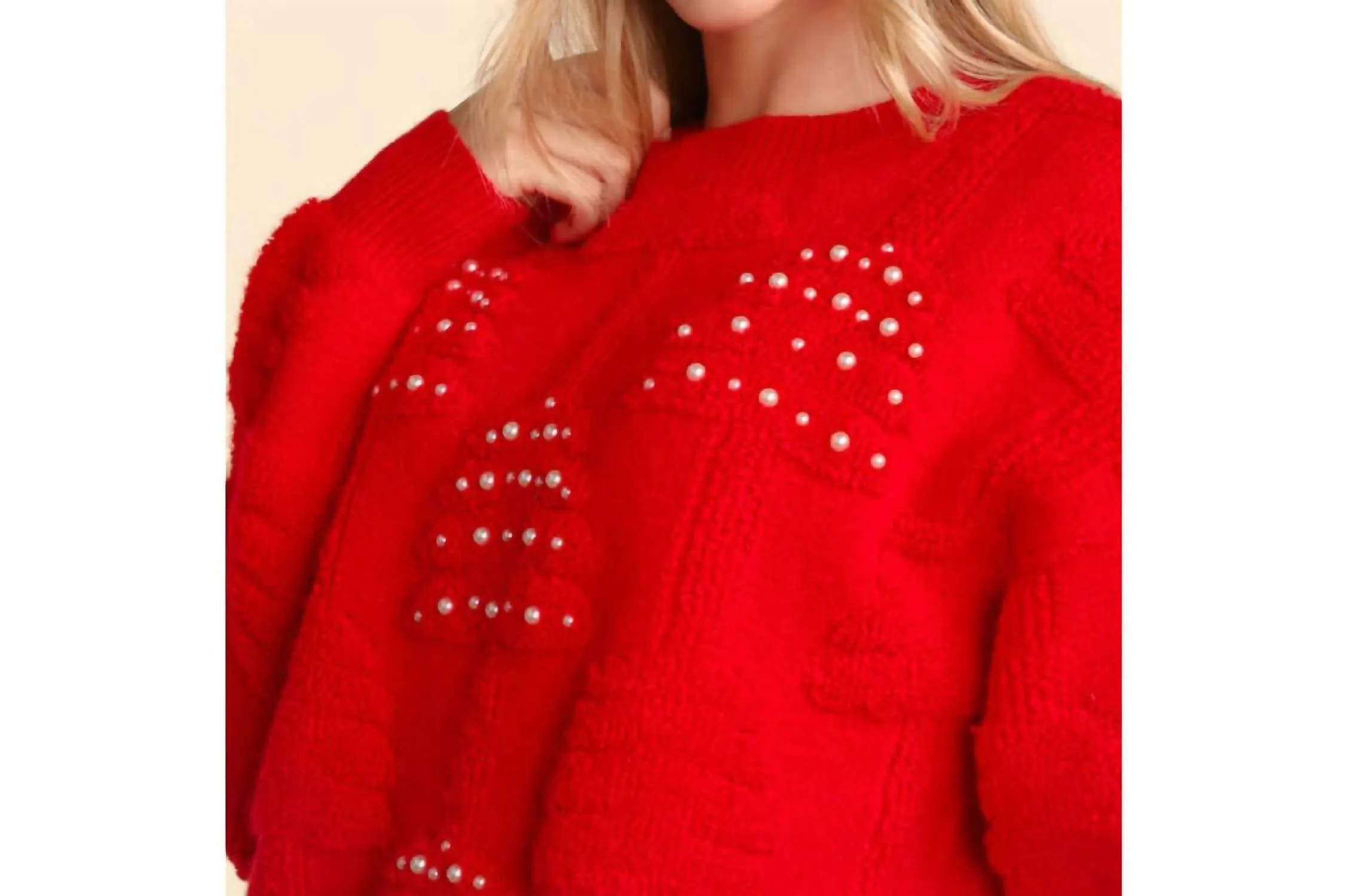 Pearl Holiday Tree Oversized Sweater In Red