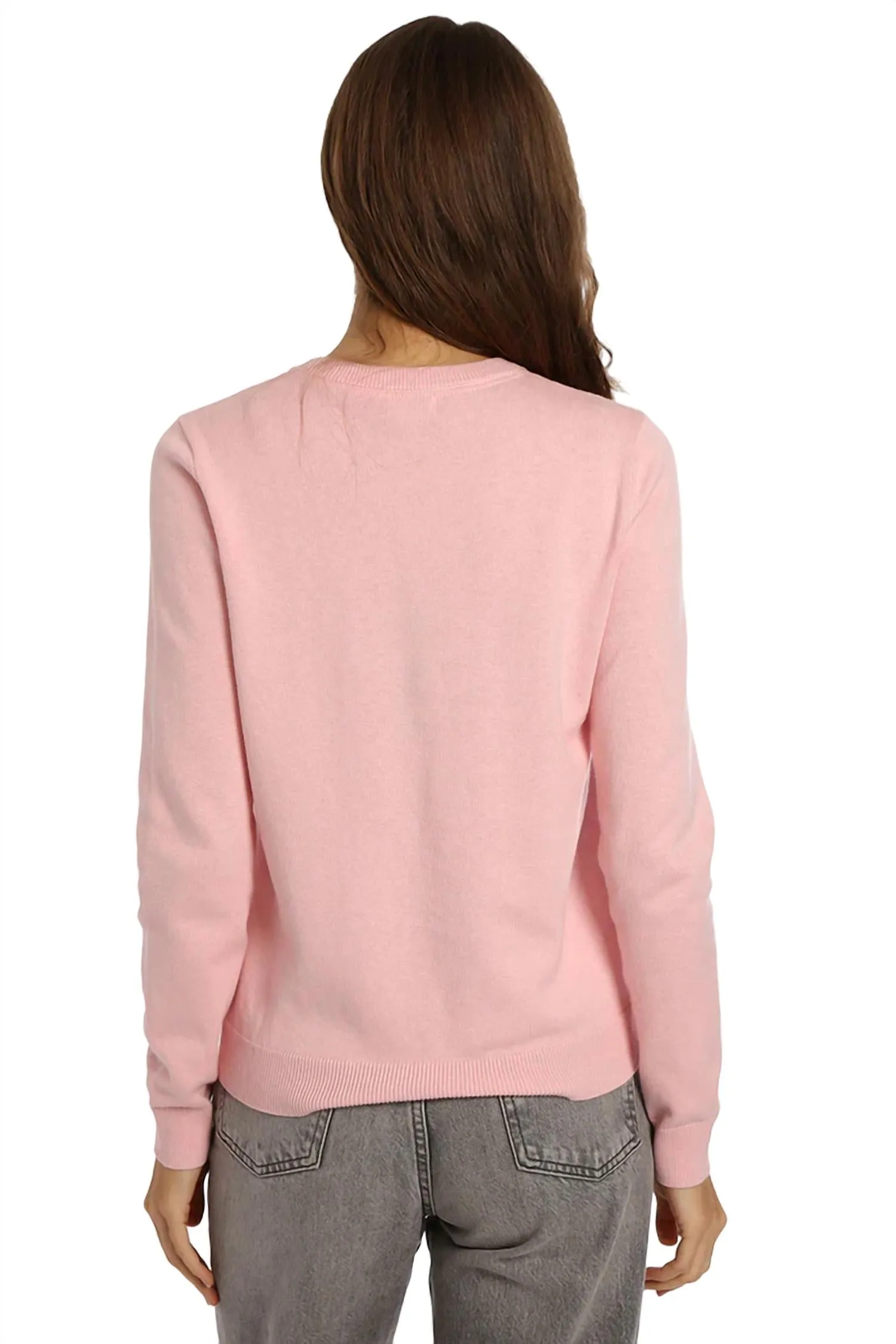 Pickleball Embroidery Crew Sweater In Pink Bellini
