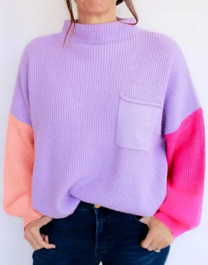 Piper Color Block Sweater In Purple