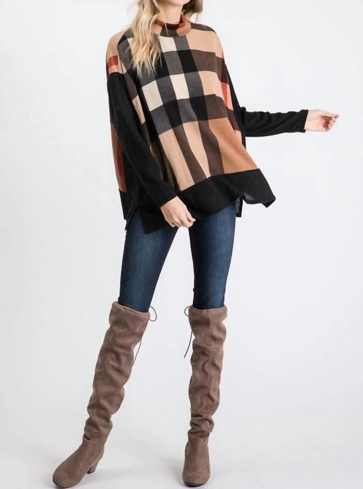 Plaid Mock Neck Sweater In Multi