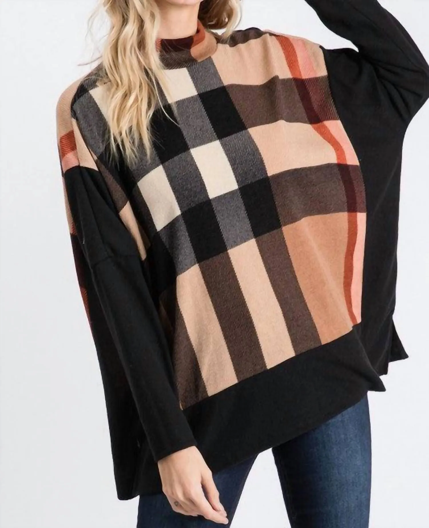 Plaid Mock Neck Sweater In Multi