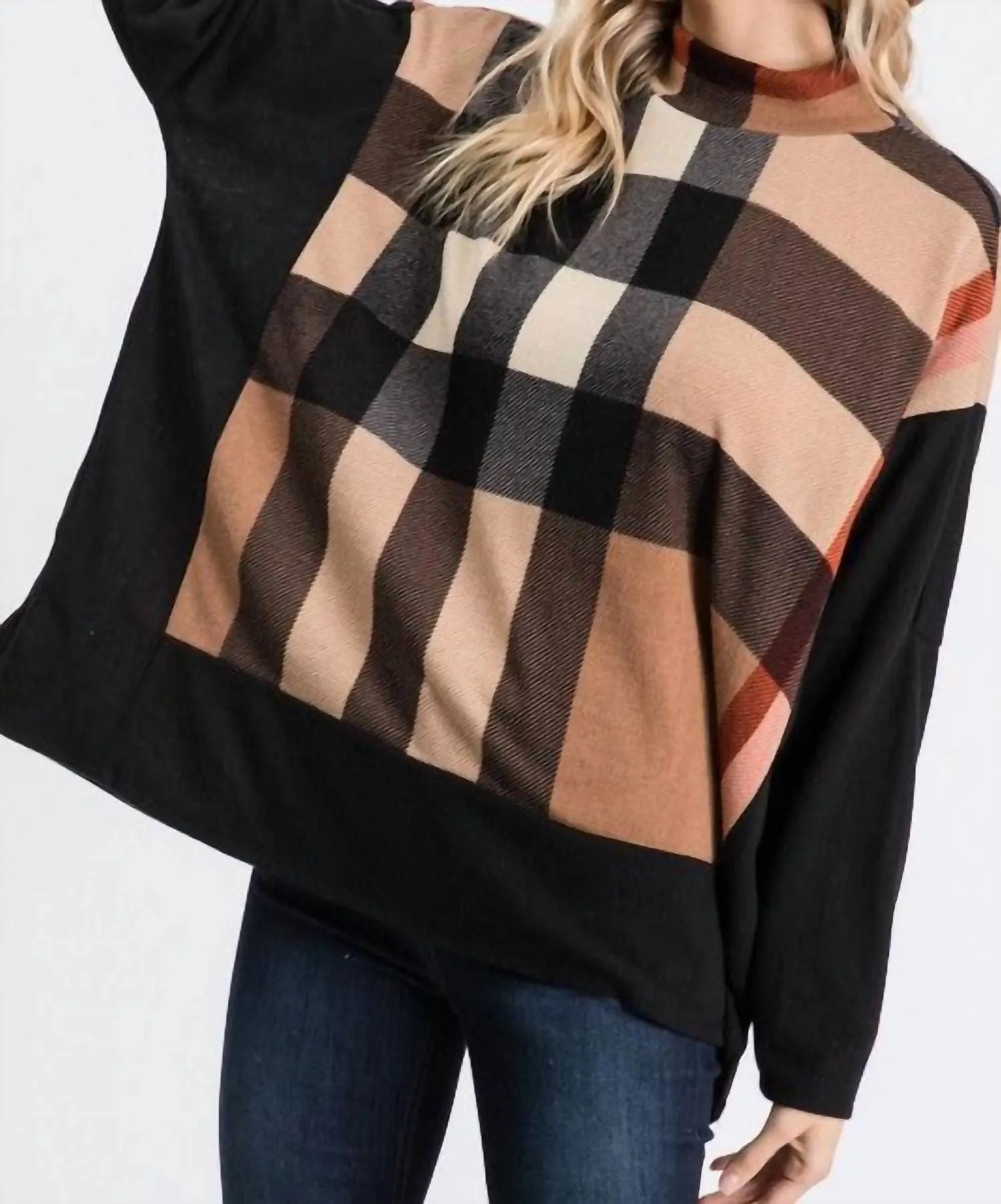 Plaid Mock Neck Sweater In Multi