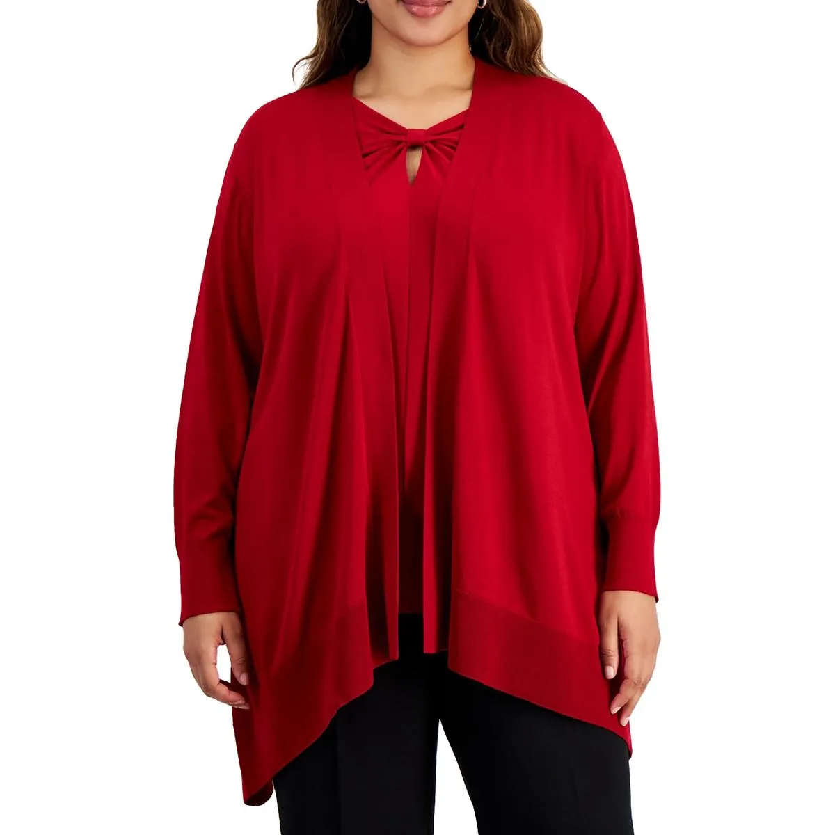 Plus Womens Solid Knit Cardigan Sweater