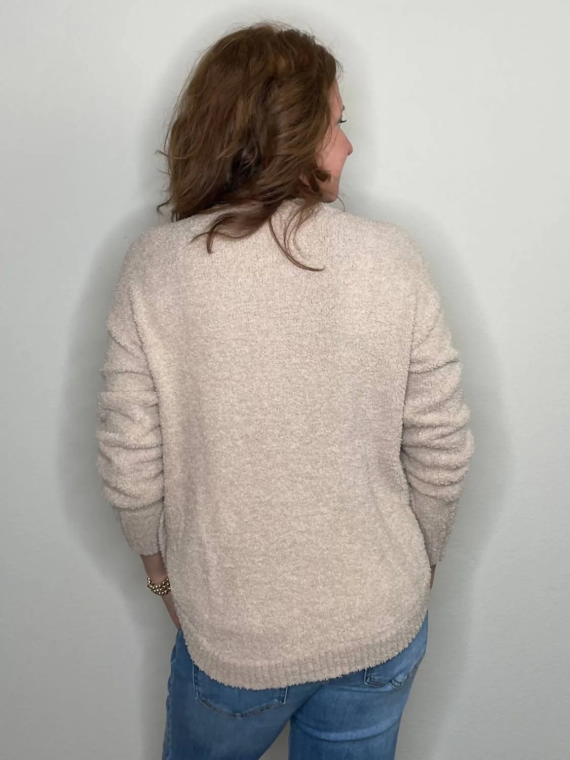 Plush Side Button Crew Top In Taupe