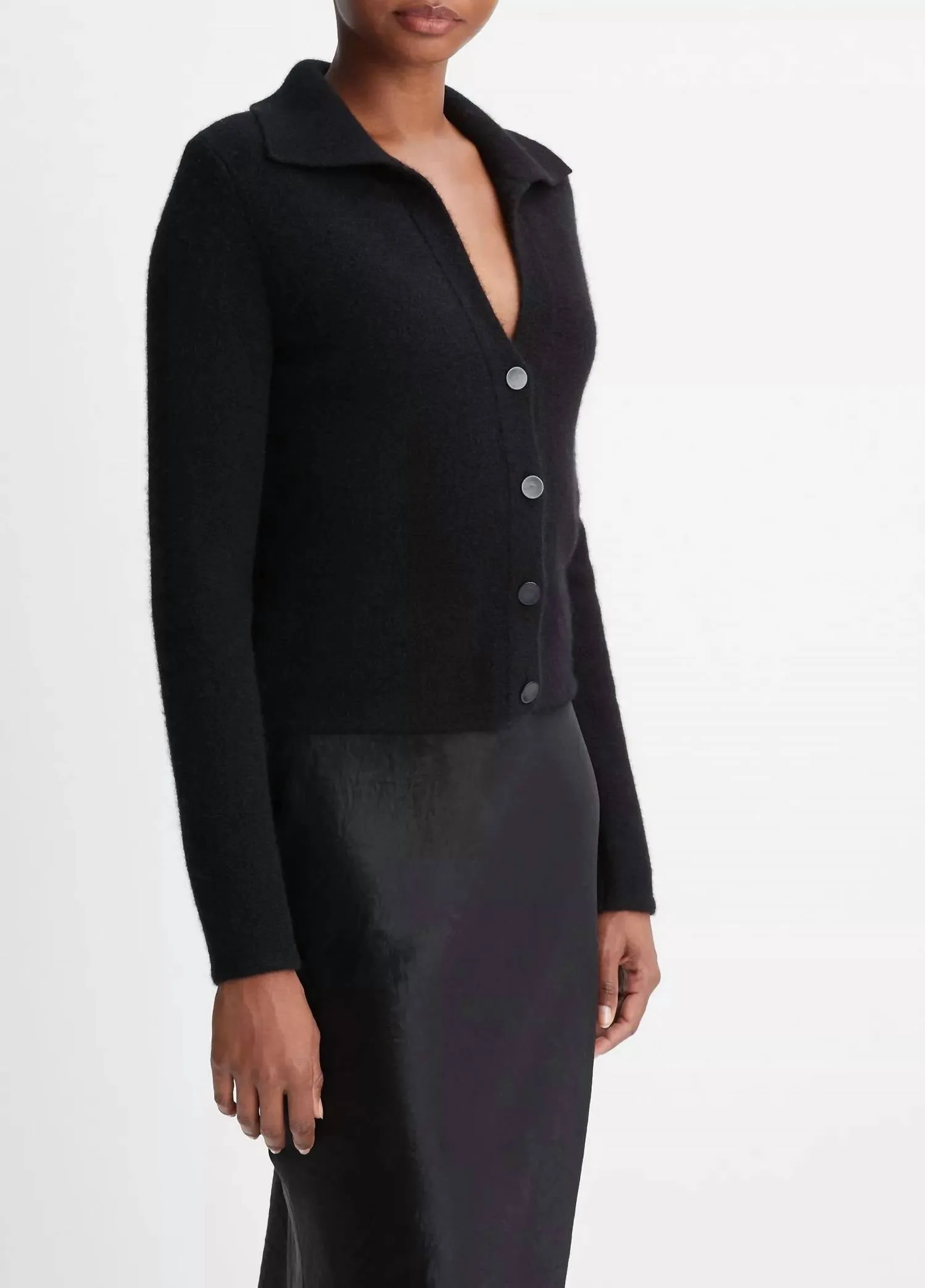 Polo Button Cardigan In Black