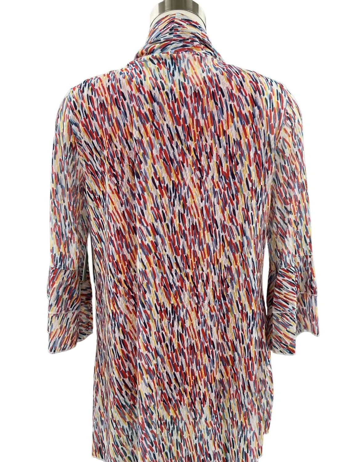 Print Mesh Open Cardigan In Ivory/red/blue