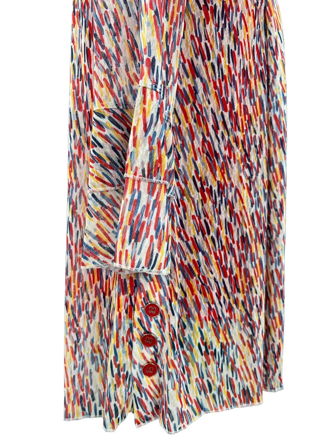 Print Mesh Open Cardigan In Ivory/red/blue
