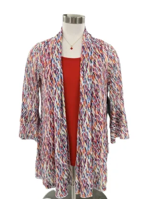 Print Mesh Open Cardigan In Ivory/red/blue