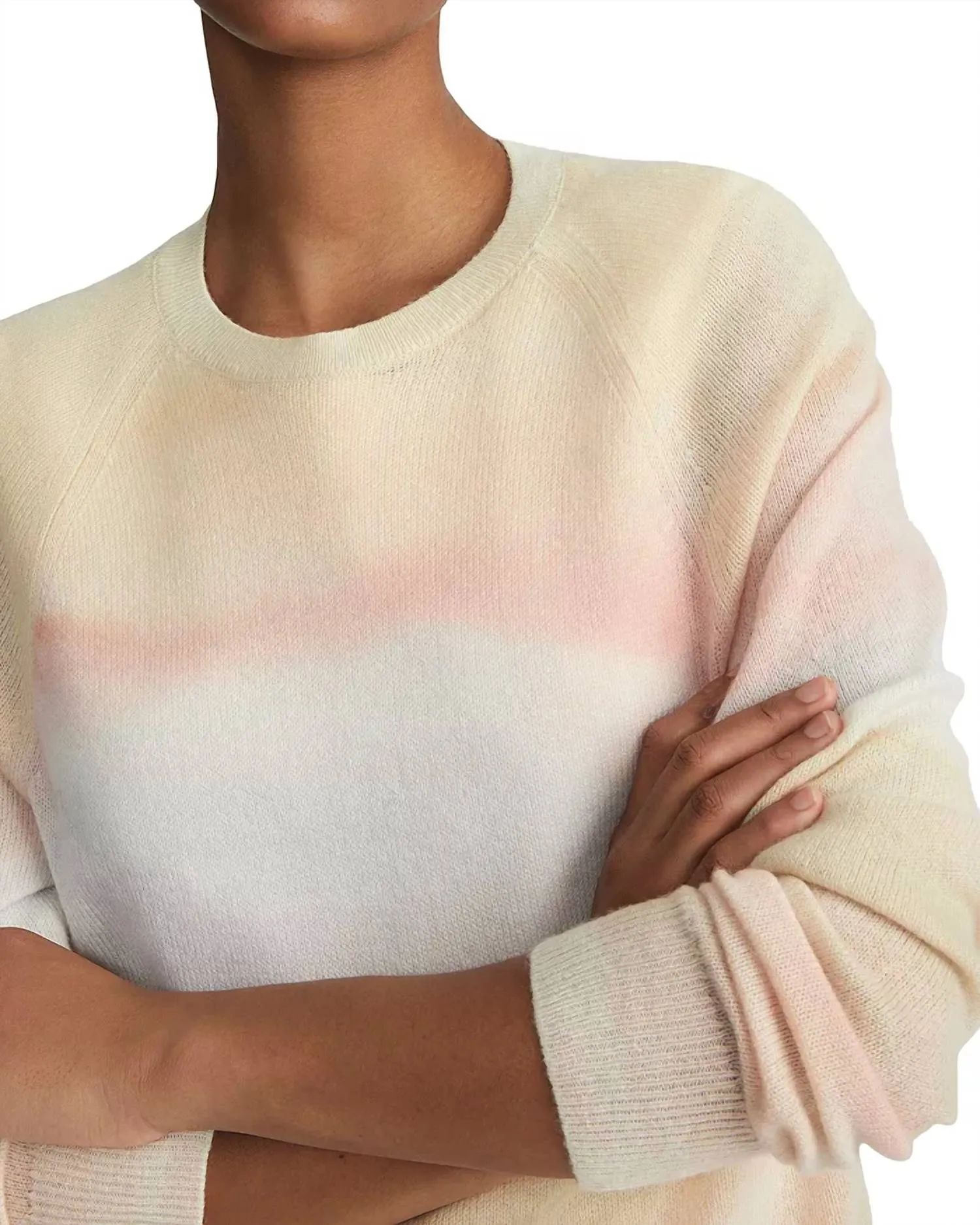 Printed Cashmere Crewneck Sweater In Straw Multi