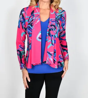 Printed Knit Jacket In Fuchsia/royal