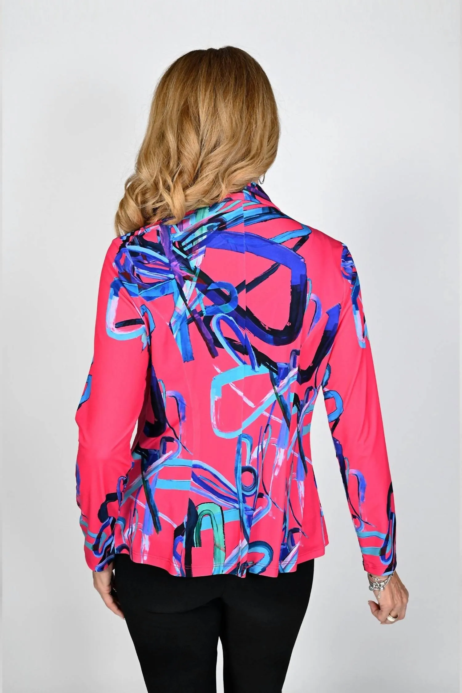 Printed Knit Jacket In Fuchsia/royal