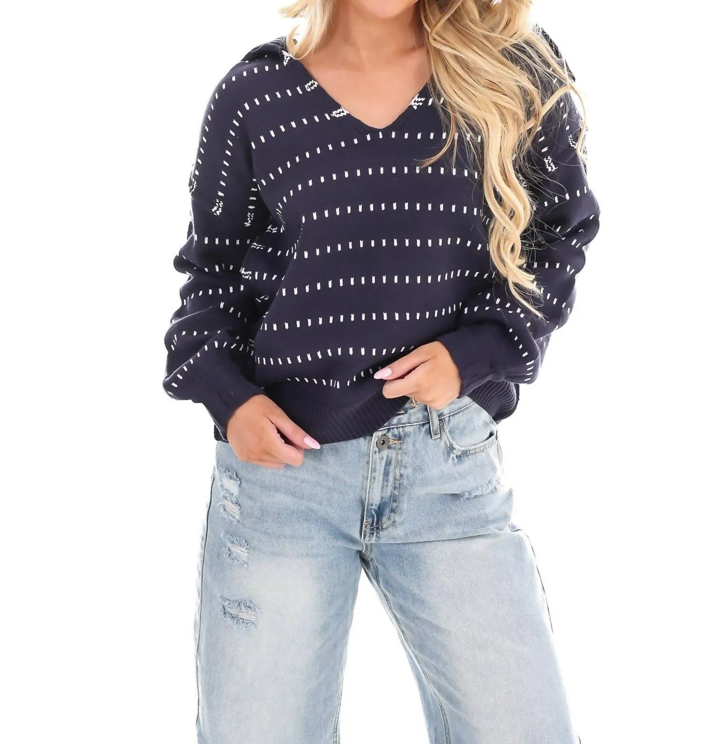 Raising The Bar V-Neck Sweater In Navy/combo