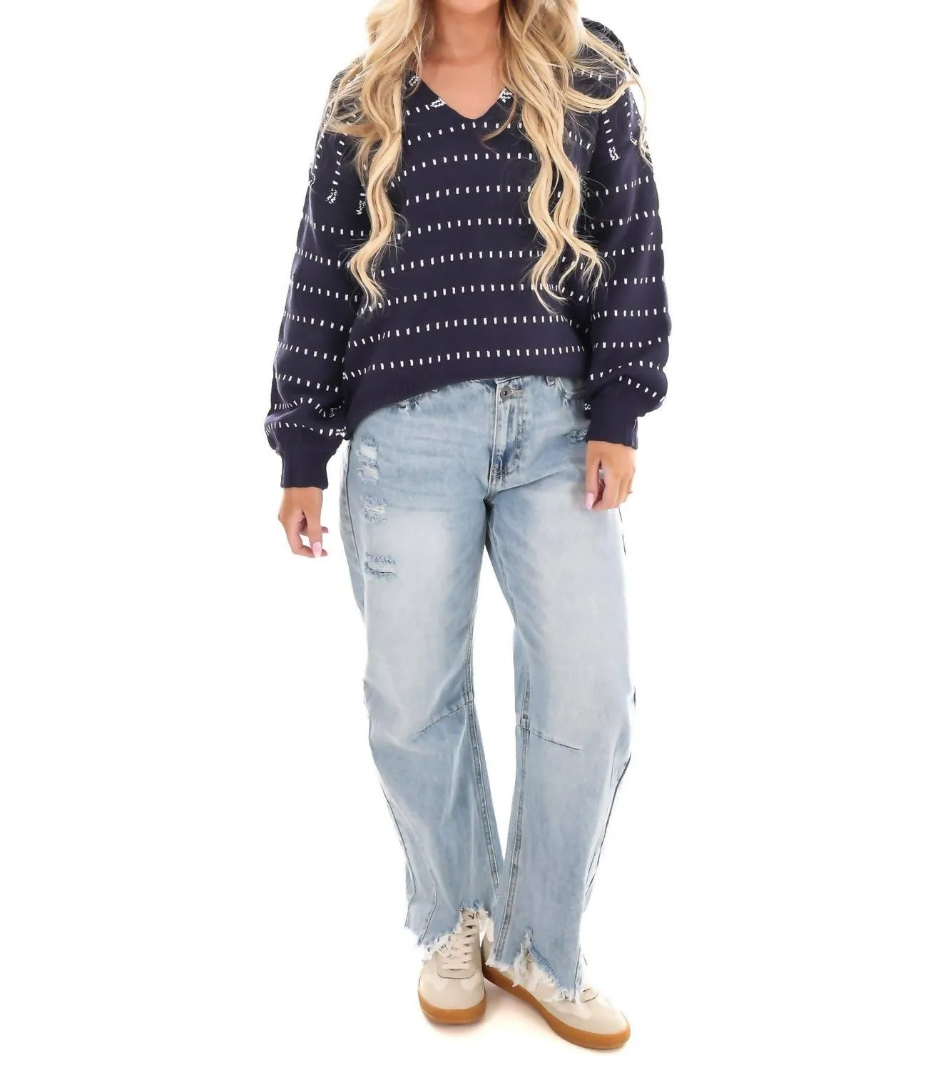 Raising The Bar V-Neck Sweater In Navy/combo