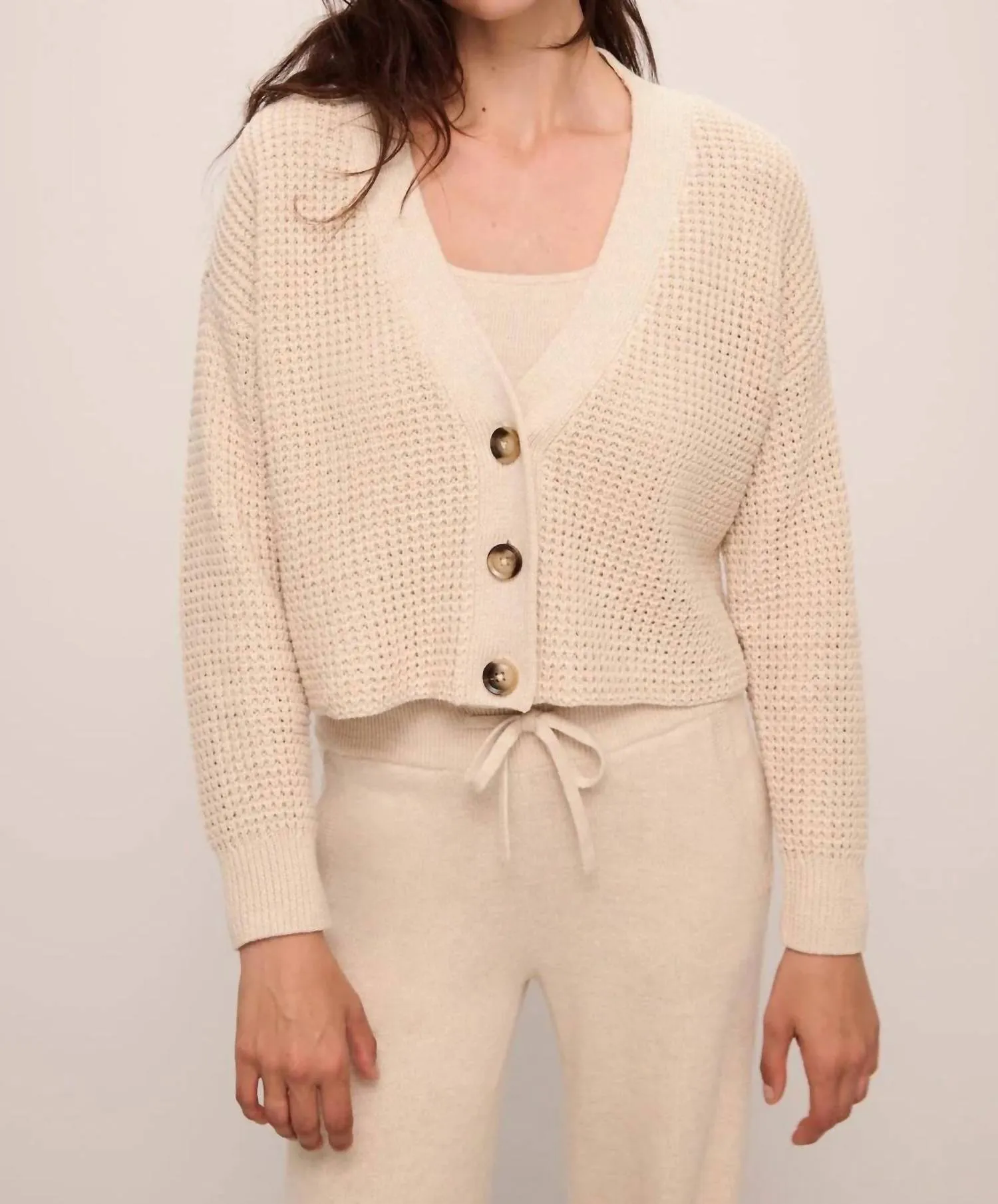 Recycled Cropped Cardigan In Oat