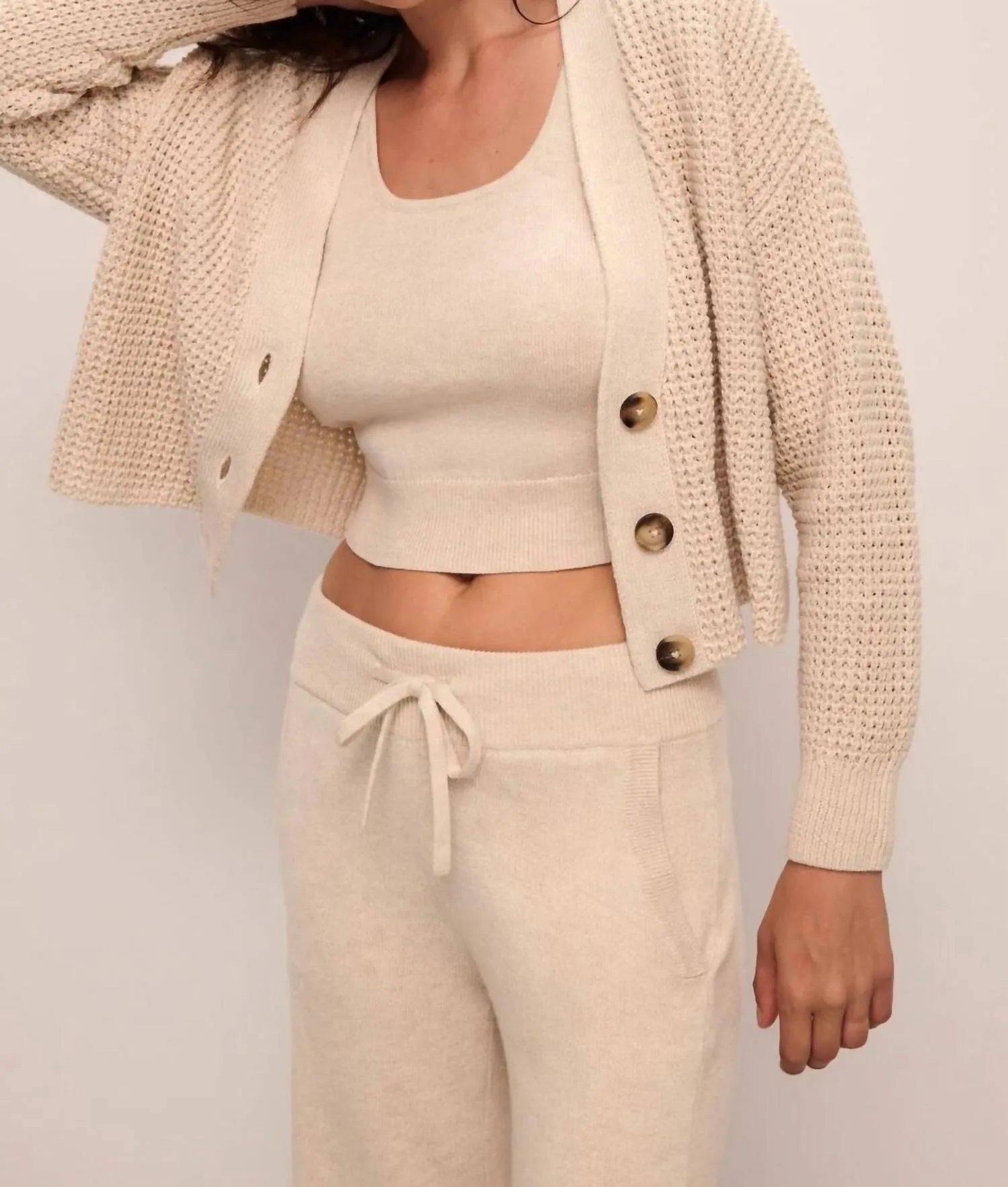Recycled Cropped Cardigan In Oat