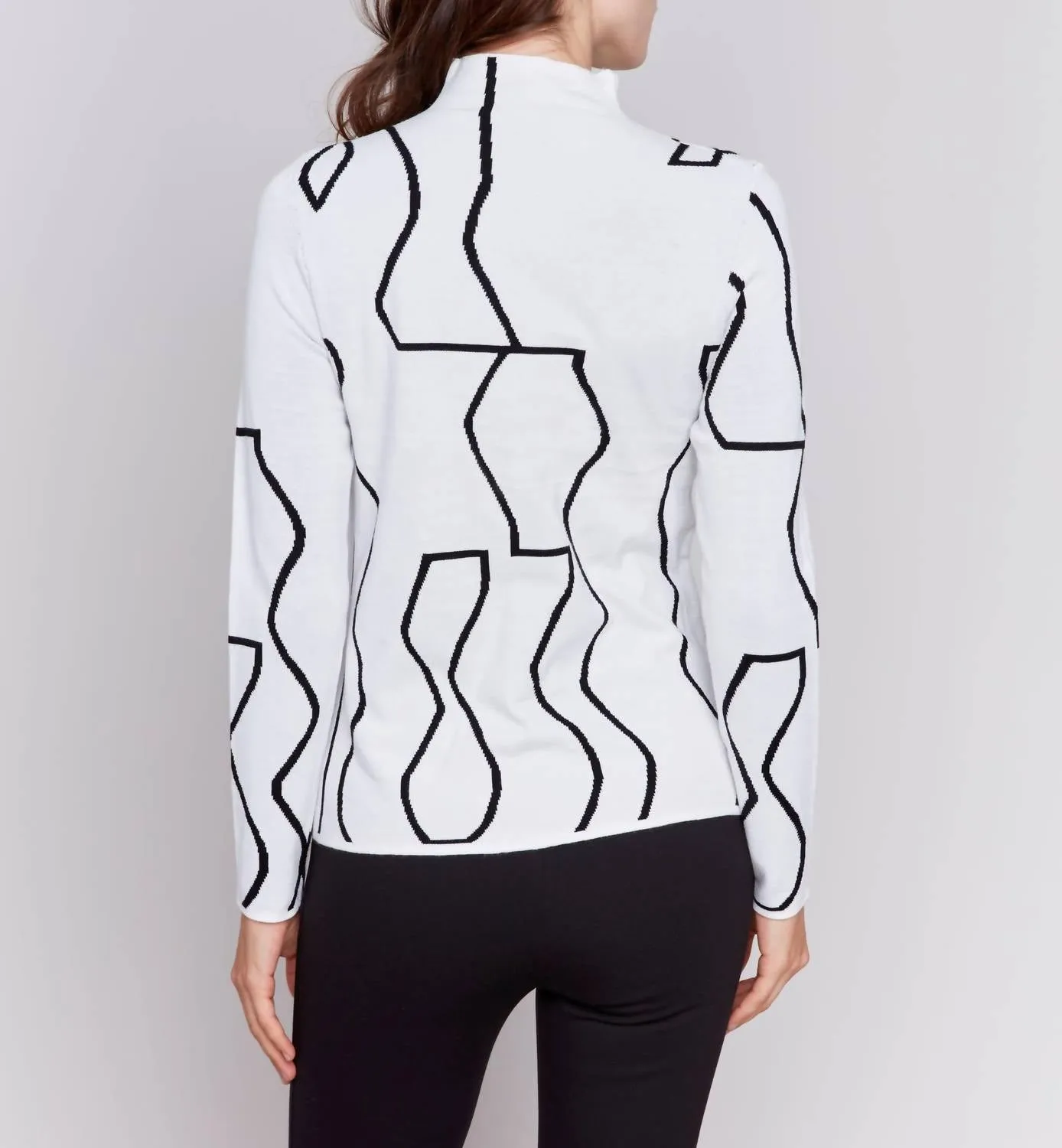 Reversible Jacquard Mock Neck Sweater In Black & Cream