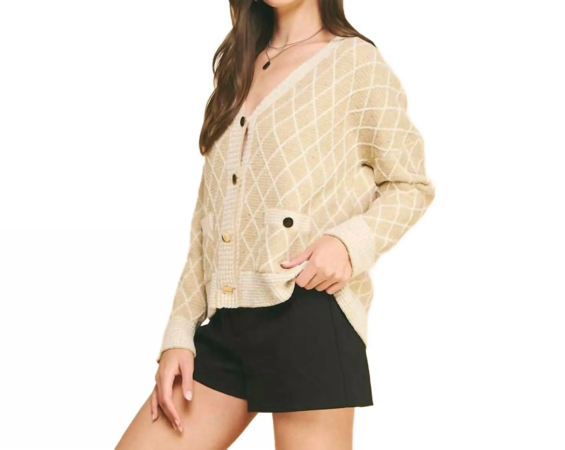 Rhea Diamond Cardigan In Brown
