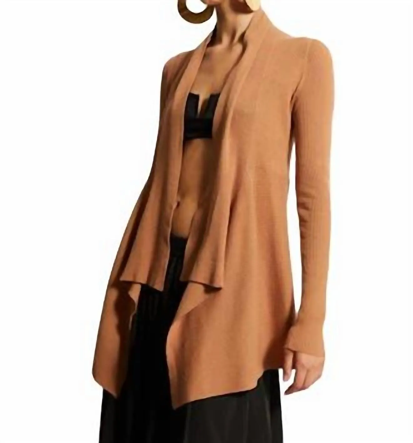 Rib Drape Cardigan In Wicker