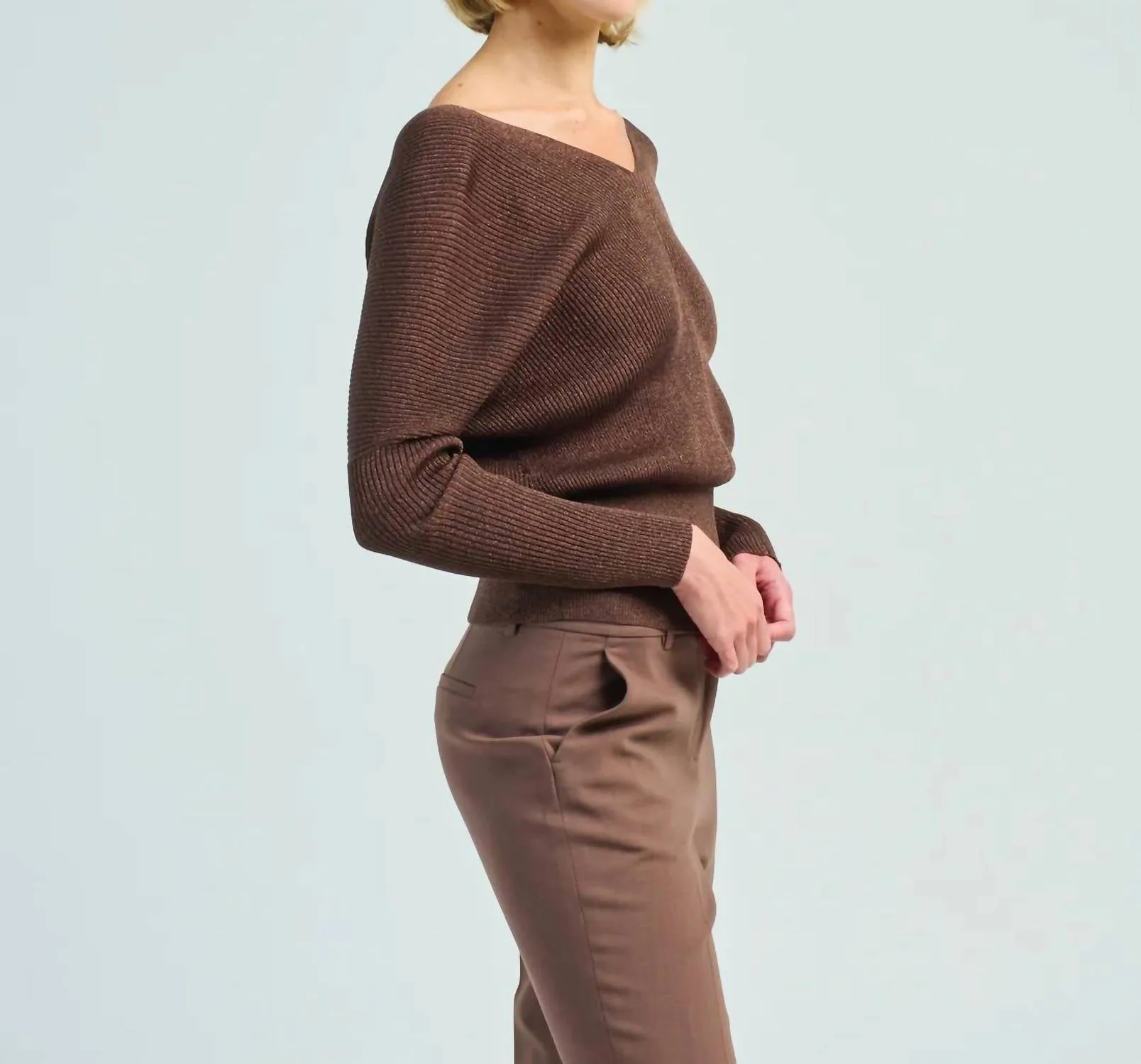 Ribbed Blouson Sweater In Wood Metallic