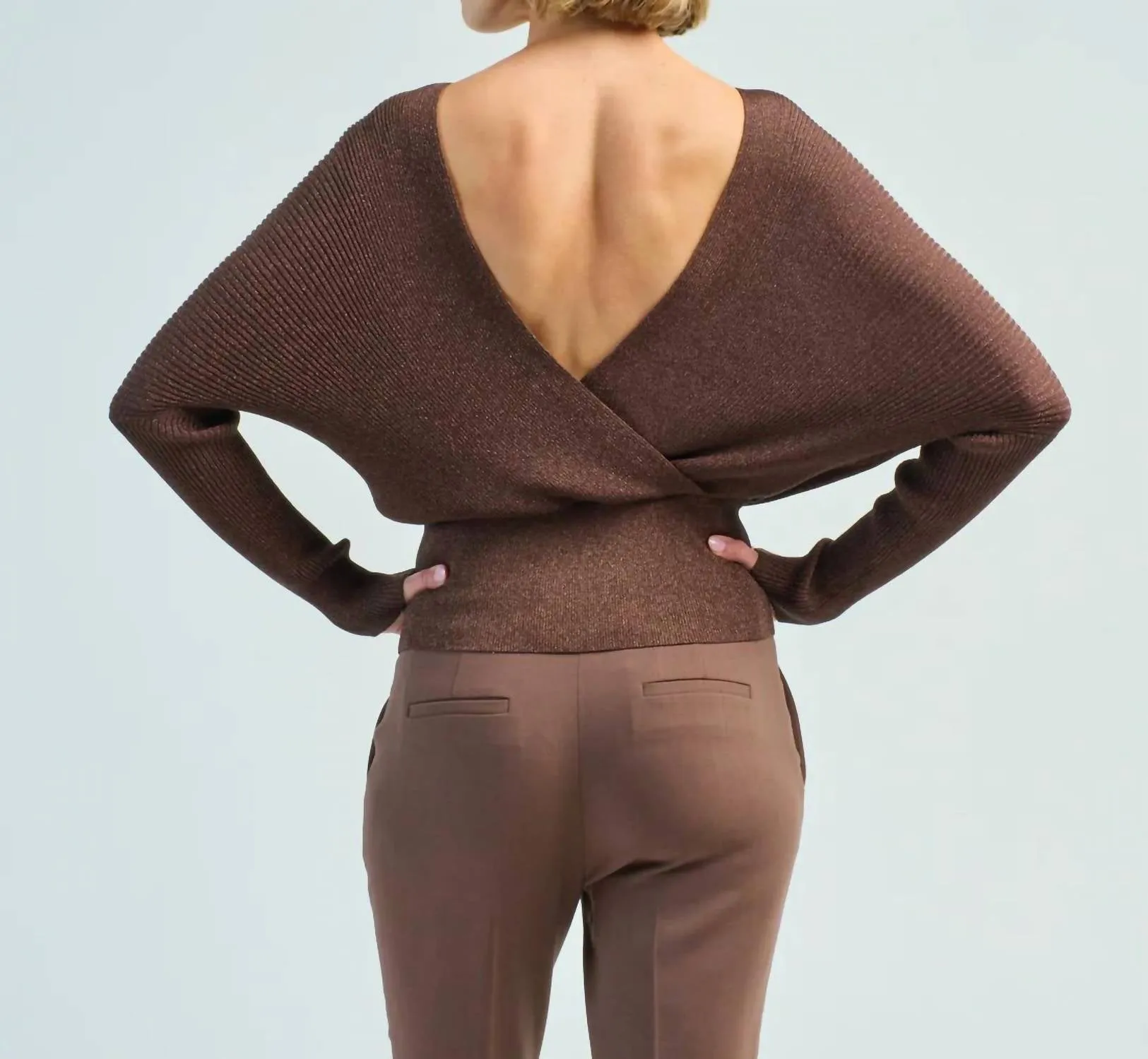 Ribbed Blouson Sweater In Wood Metallic