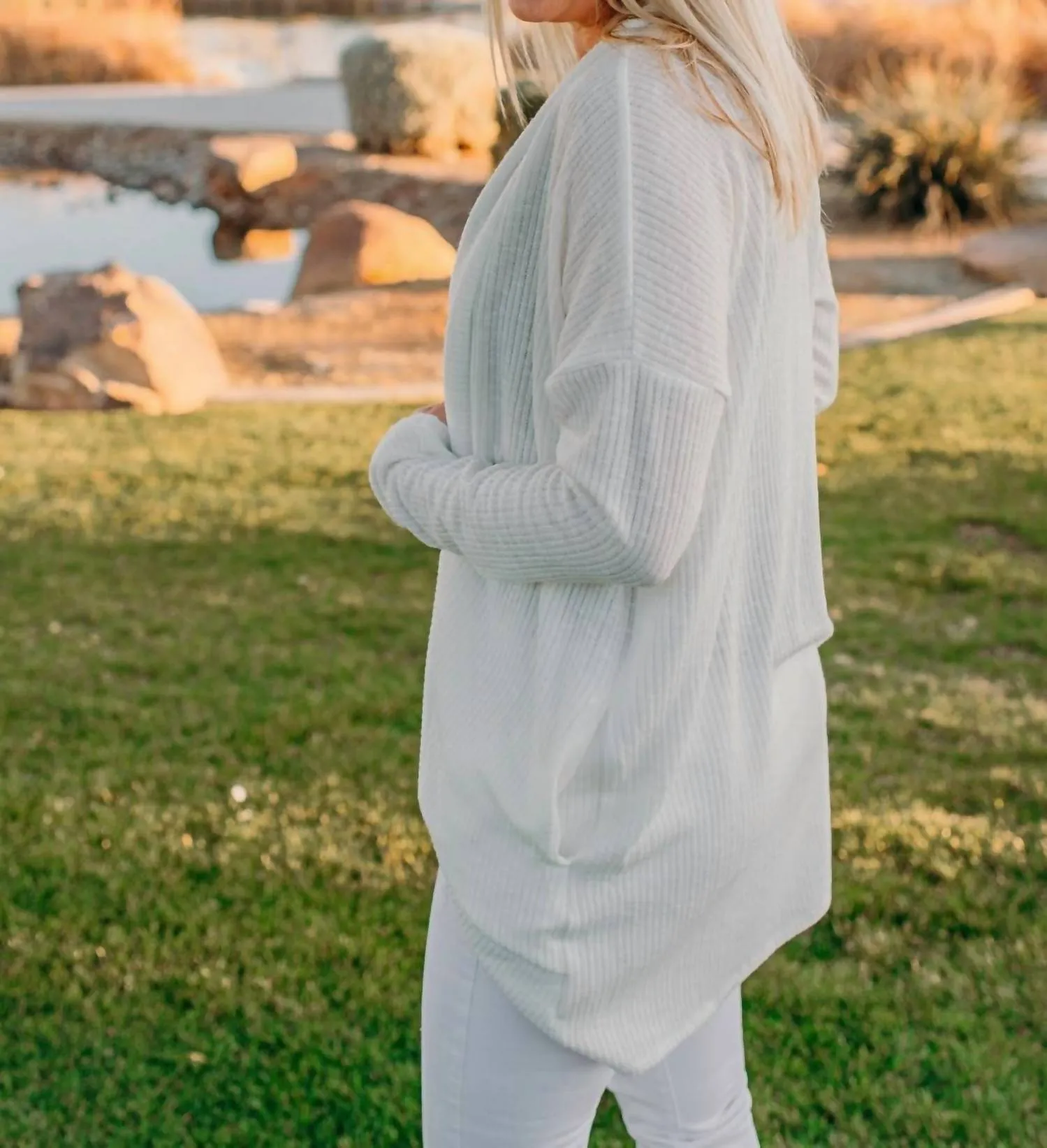 Ribbed Cardigan In Off White