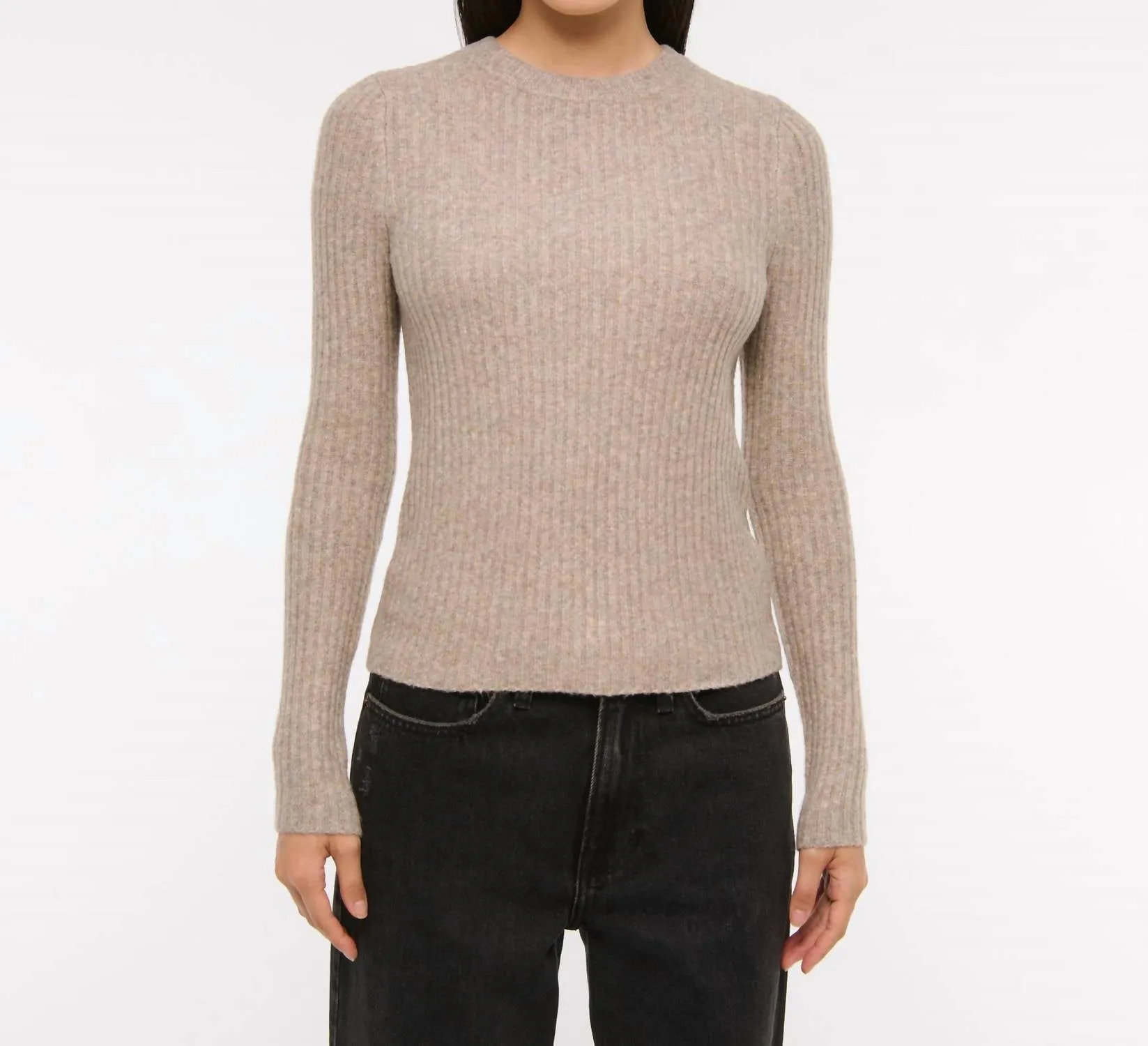 Ribbed Slim Crew Sweater In Champagne