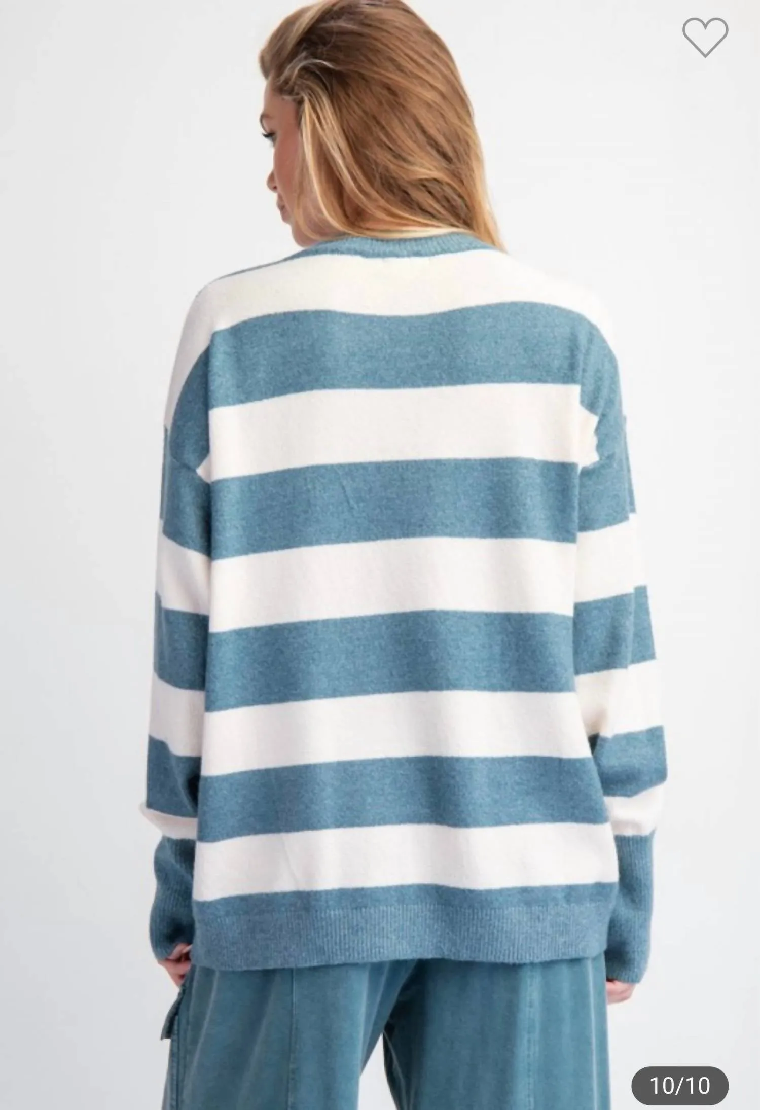 Ribbon & Striped Knit Sweater Pullover In Teal