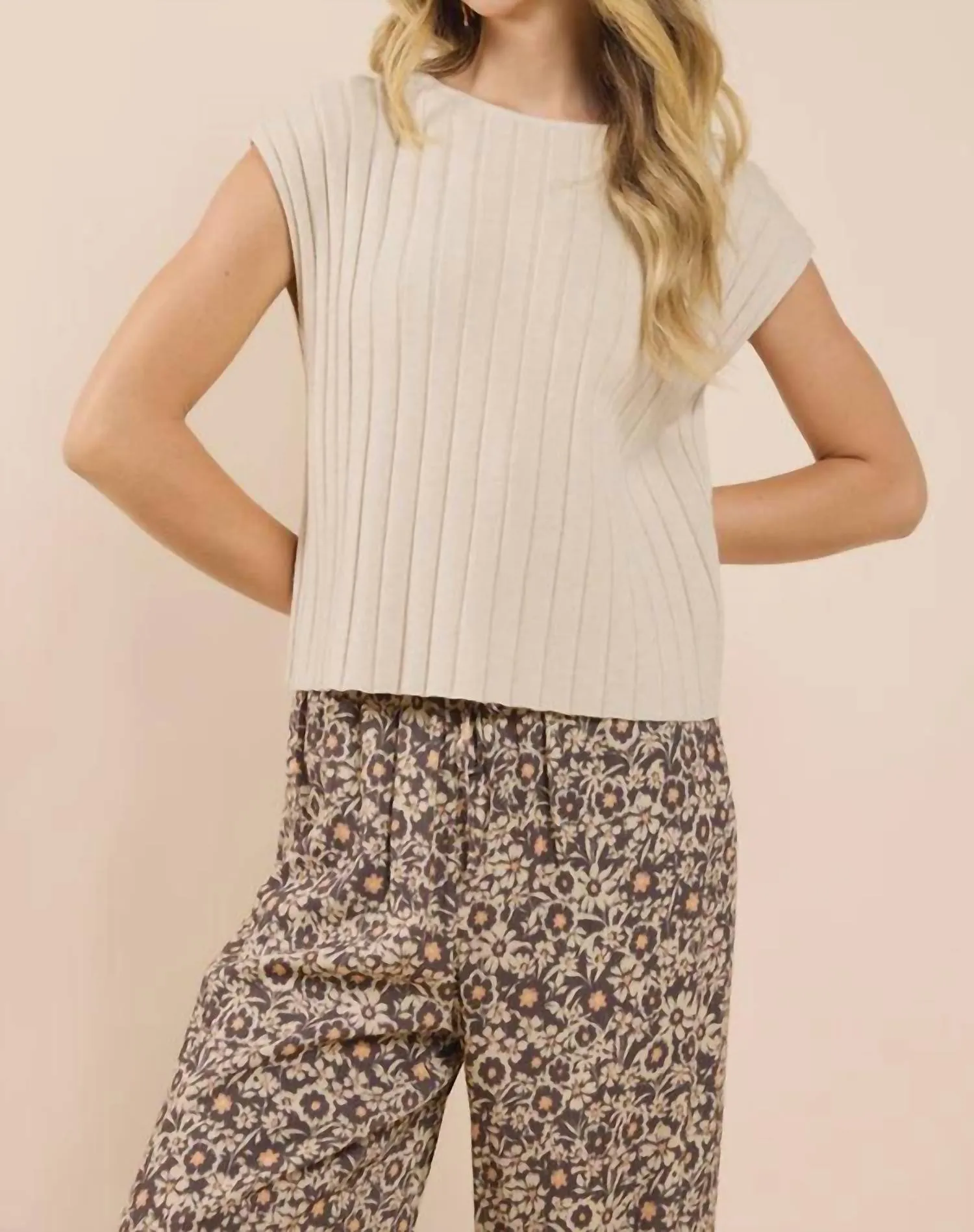 Rider Ribbed Crew Neck Sweater In Beige