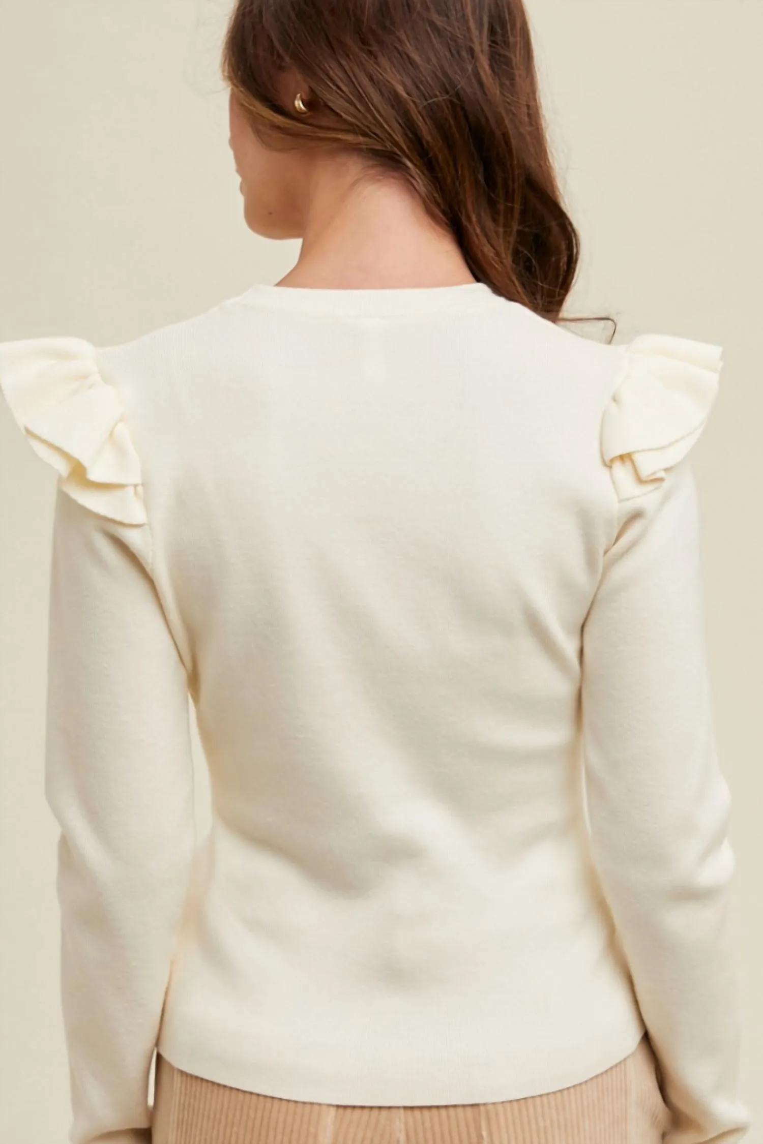 Ruffle Sleeve Sweater In Cream
