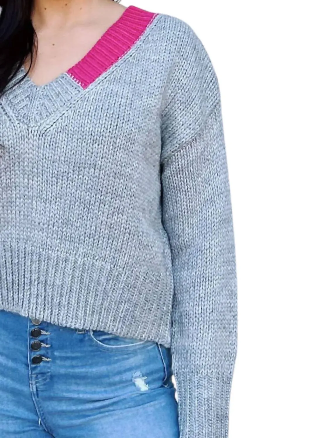 Ryleigh Sweater In Grey/pink