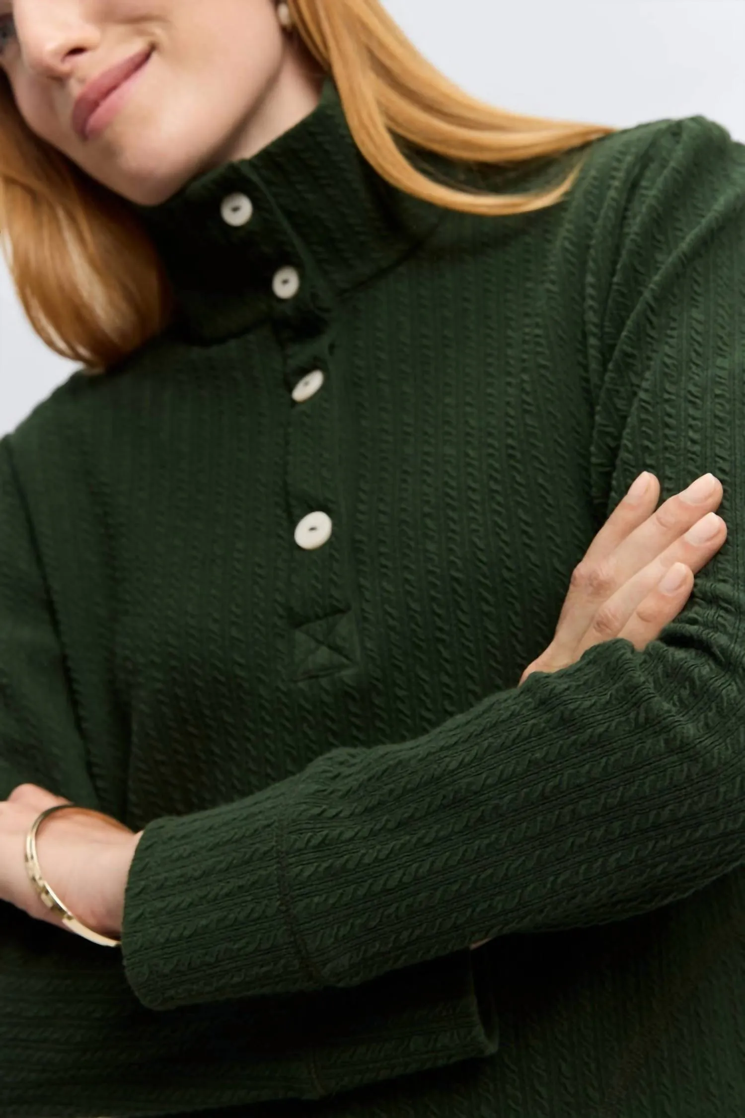 Sammy Cable Knit Long Sleeve Popover In Dark Green