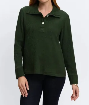 Sammy Cable Knit Long Sleeve Popover In Dark Green