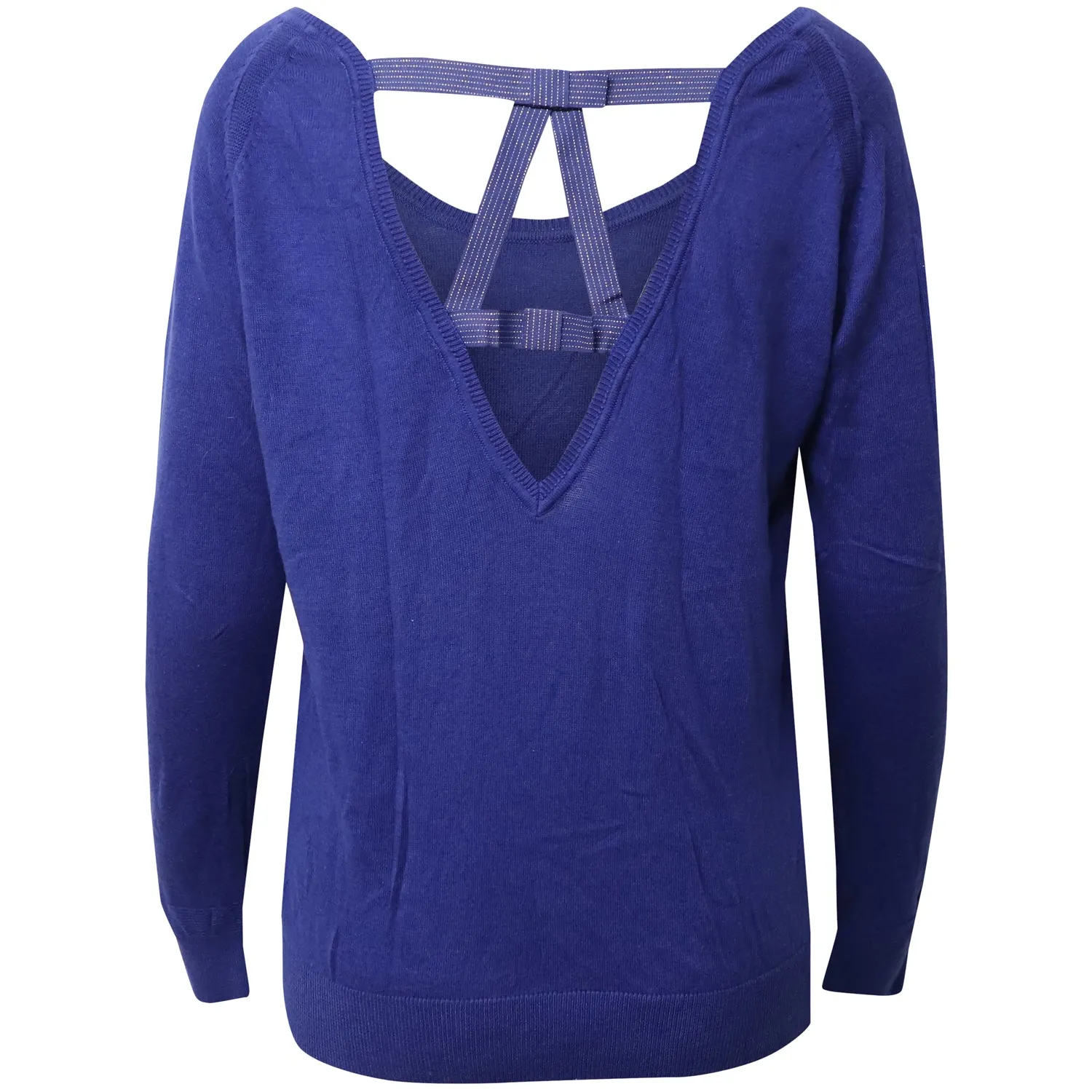Sandro Paris Open Back Sweater with Bows in Blue Cotton