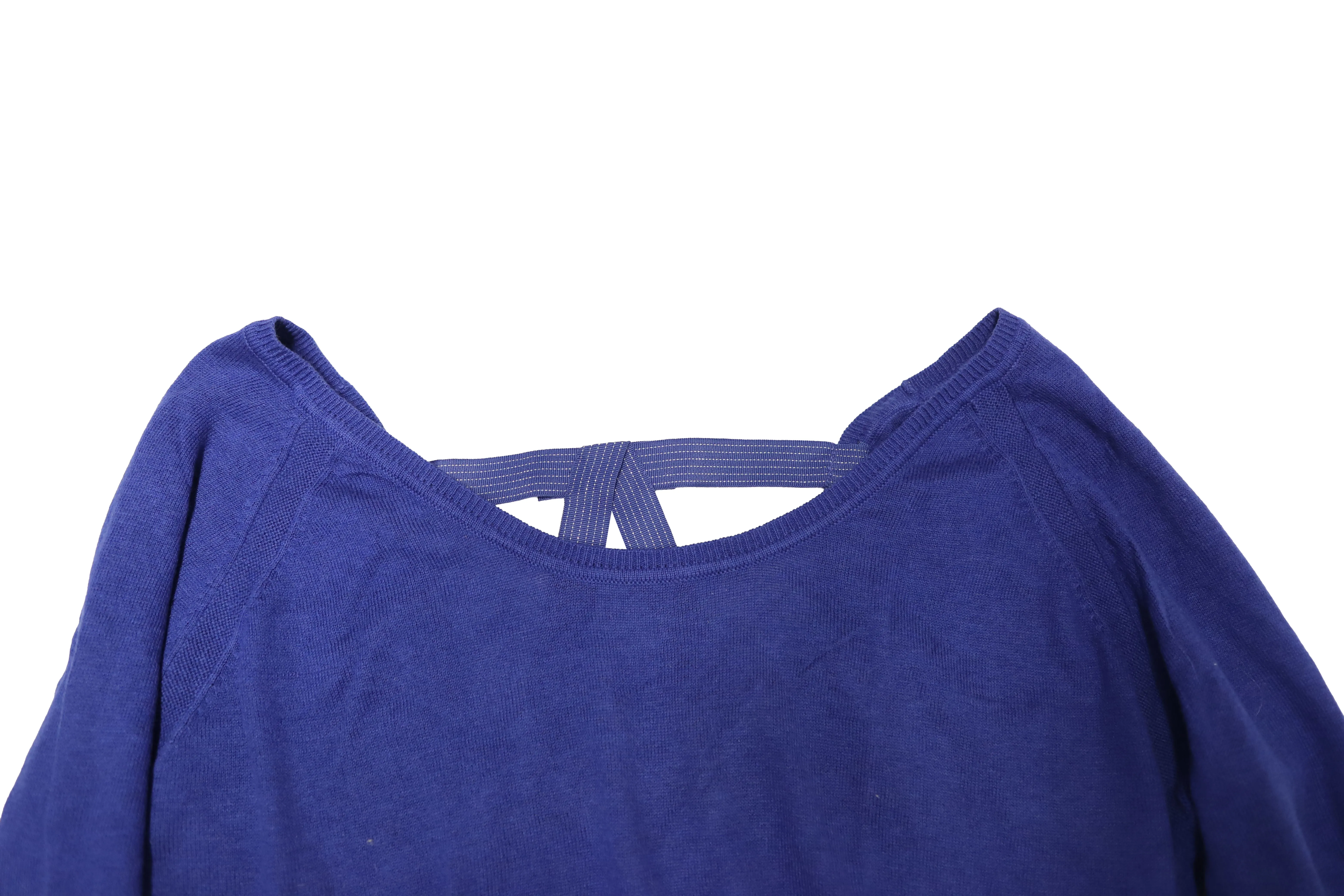 Sandro Paris Open Back Sweater with Bows in Blue Cotton