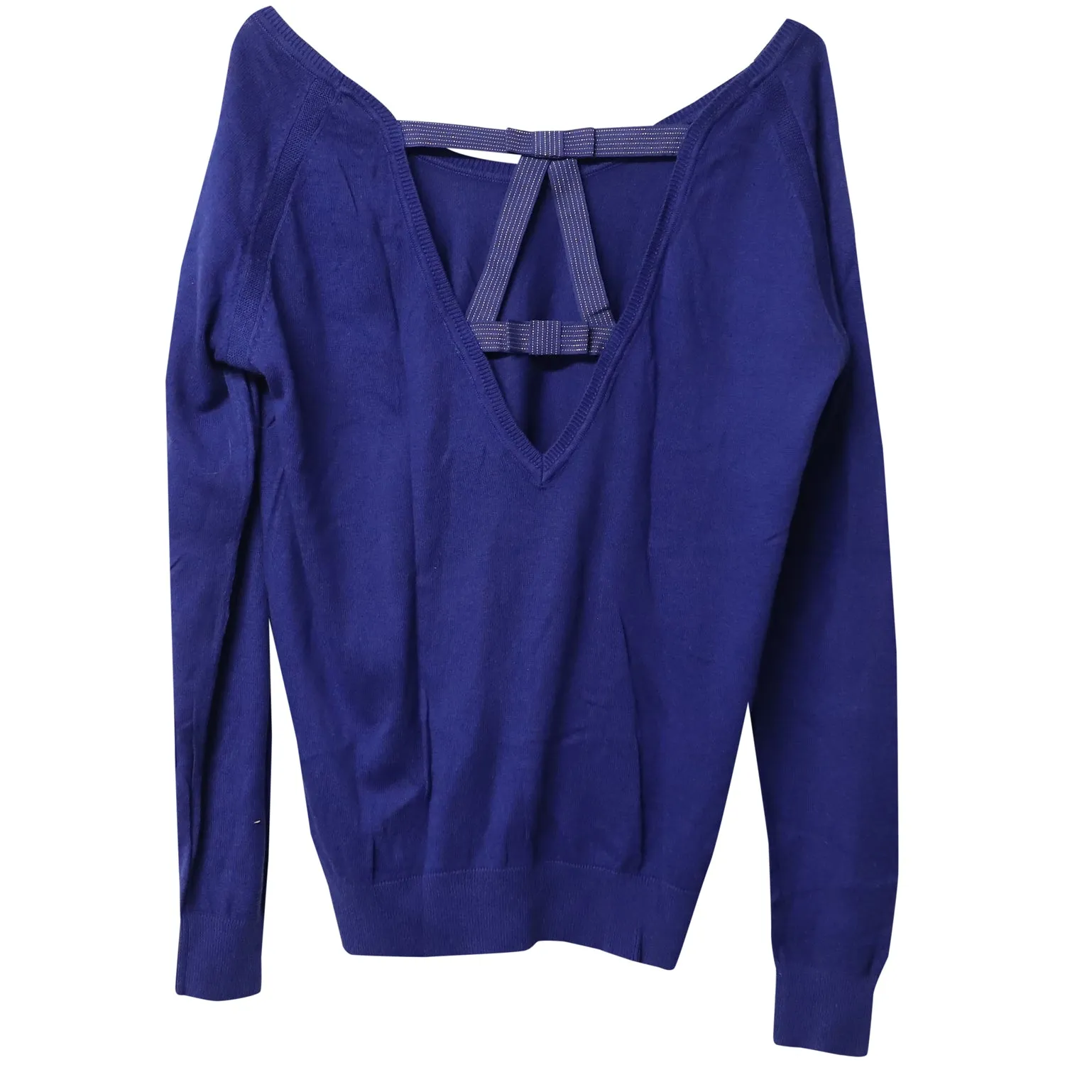 Sandro Paris Open Back Sweater with Bows in Blue Cotton