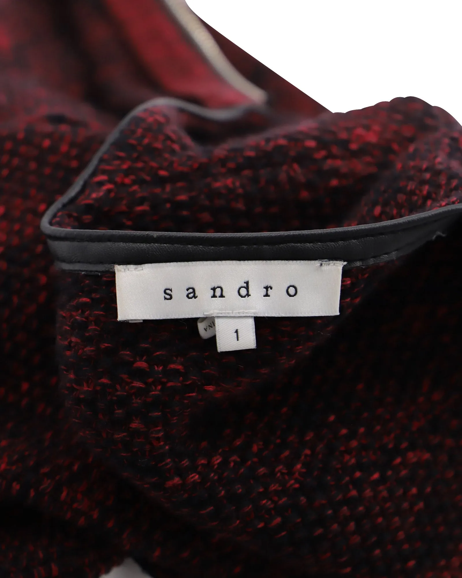 Sandro Zippered Crew Neck Sweater in Red Cotton
