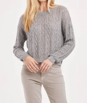 Sarai Cable Knit Sequin Sweater In Grey