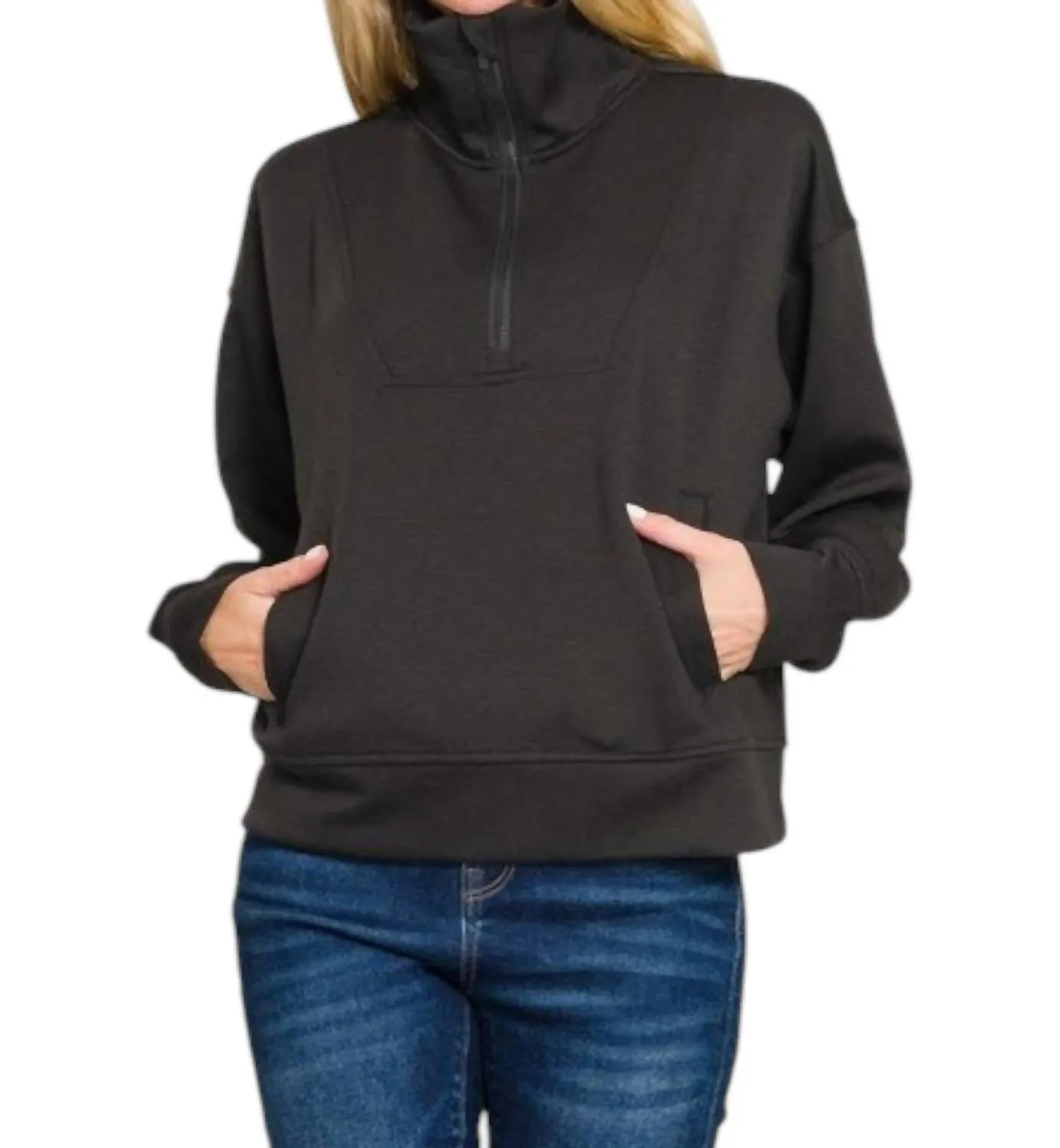 Scuba Half Zip Pullover Sweater In Black