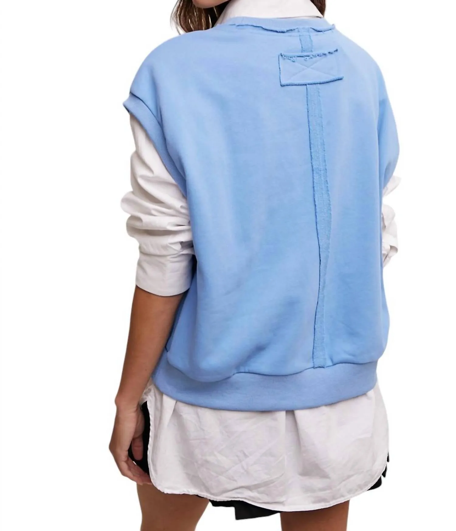 Short Boxy Crew Neck Sweater In Bright Blue