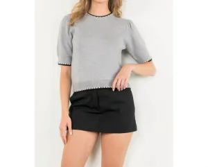 Short Sleeve Knit Top In Grey