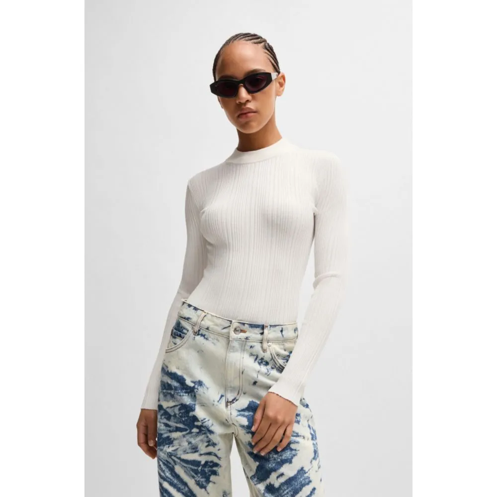 Slim-fit sweater with irregular ribbed structure