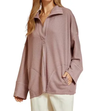 Snatch It Up Waffle Knit Top In Dusty Lavender