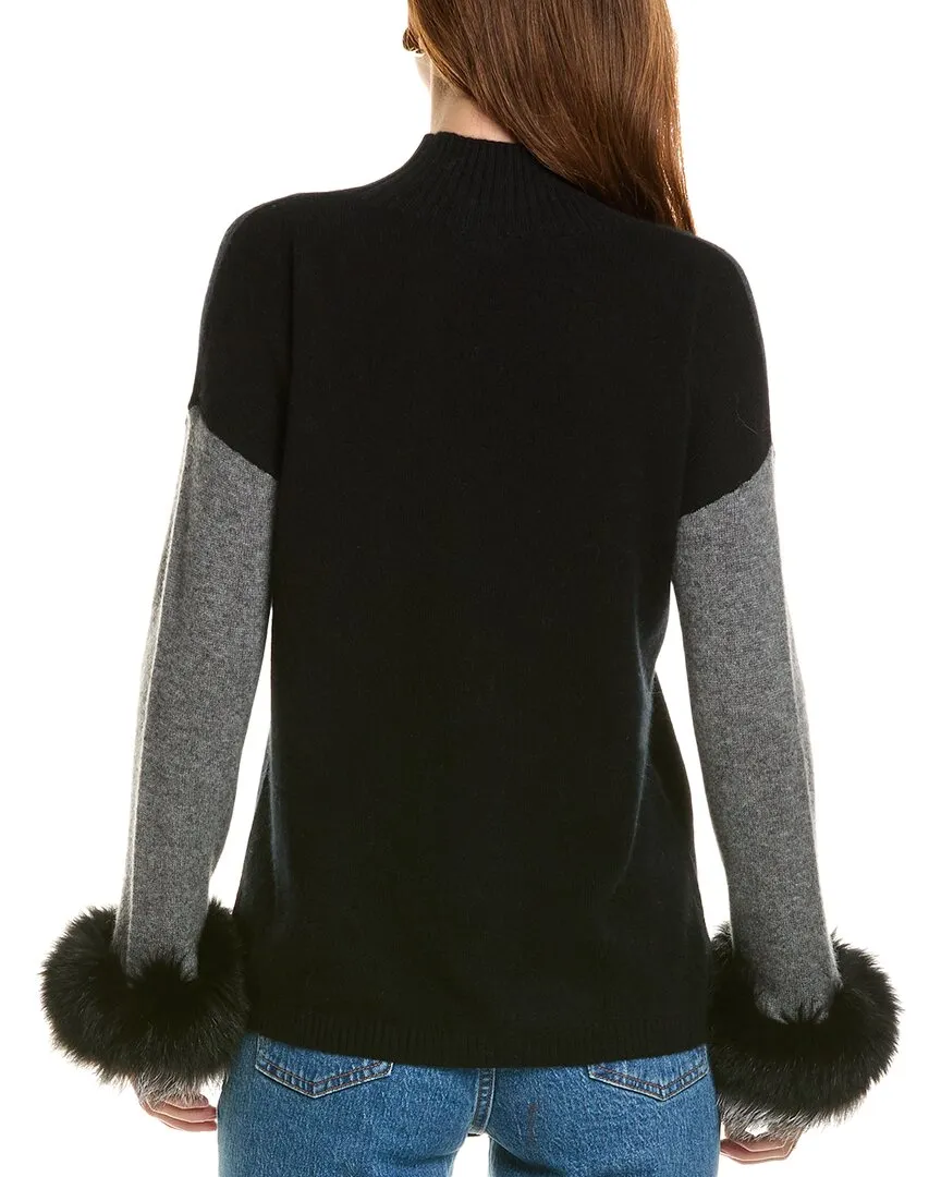 sofiacashmere Colorblocked Mock Neck Cashmere Sweater