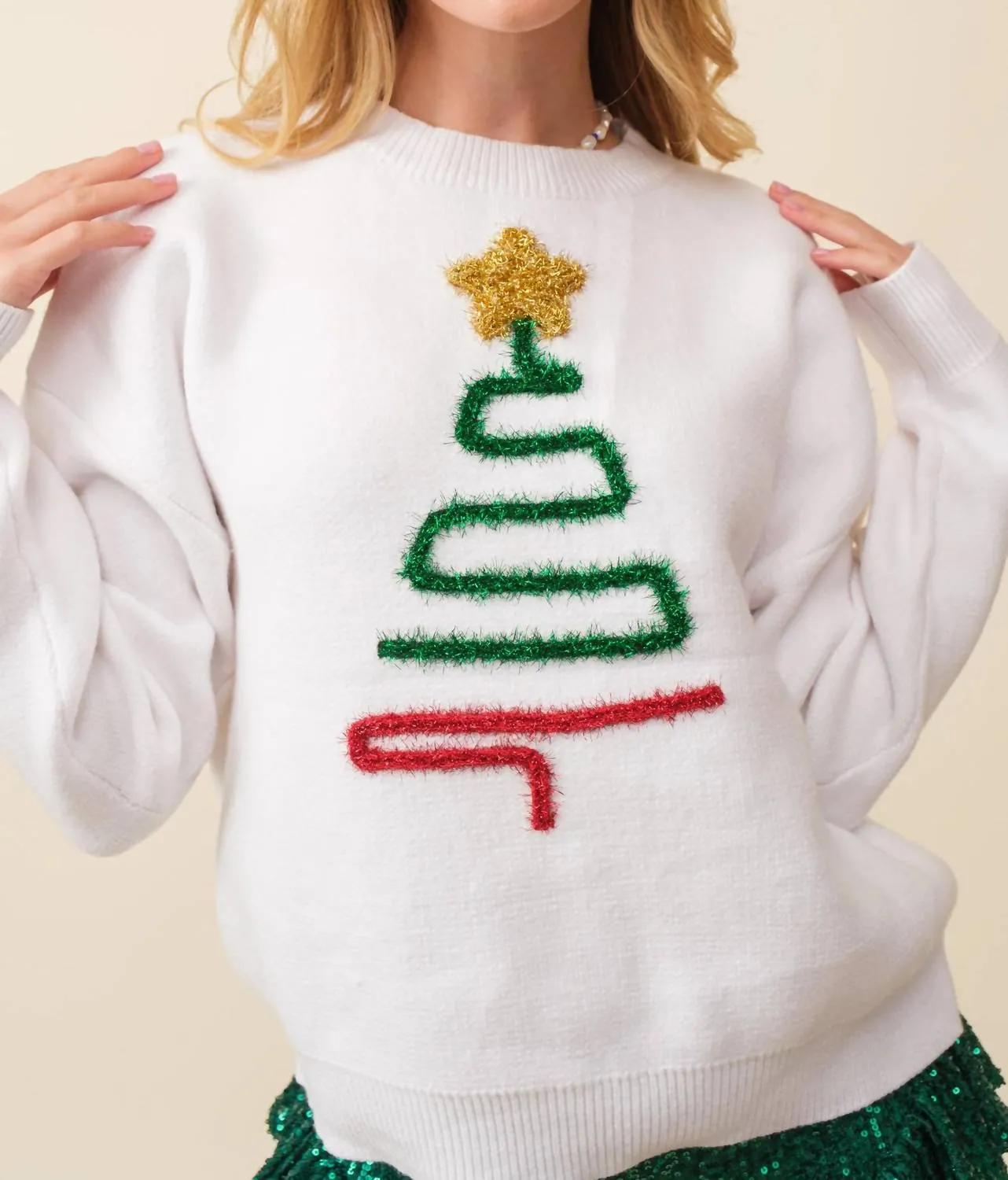 Sparkle Christmas Tree Sweater In White