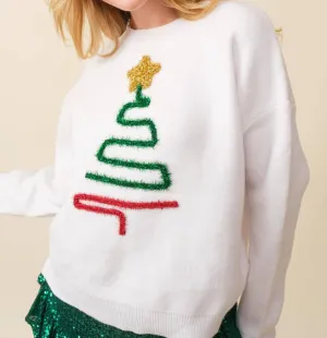 Sparkle Christmas Tree Sweater In White